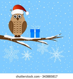 The owl sits on a tree branch, vector illustration