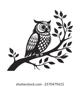 A Owl is sitting line art illustration