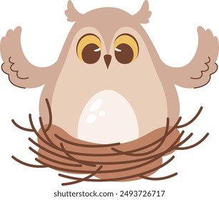 Búho Sentado En La Ilustración vectorial Del Nido