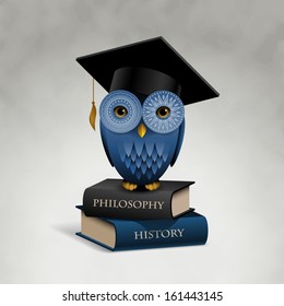 Owl sitting on books, eps10 vector