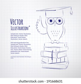 Owl sitting on books. Vector illustration.