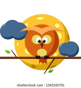 owl sitting on a branch on the background of the full moon