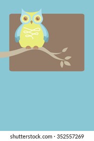 Owl sitting on branch with color block background