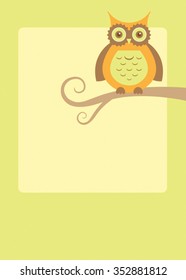 Owl sitting on branch with color block background