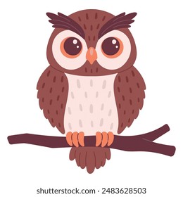 Owl sitting on a branch, hand drawn. Vector illustration