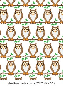 Owl sitting on a branch pattern vector art.