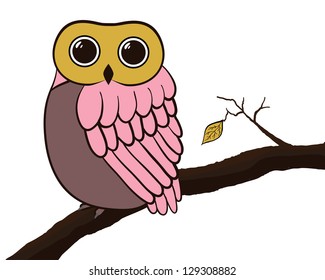 Owl sitting on branch, vector card for design