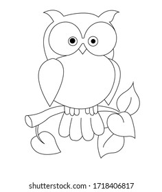 owl is sitting on a branch. Vector Illustration. Outlined for coloring book.