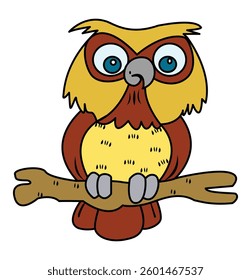 Owl sitting on branch vector illustration