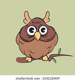 Owl is sitting on a branch. Vintage toons: funny character, vector illustration trendy classic retro cartoon style 30s.