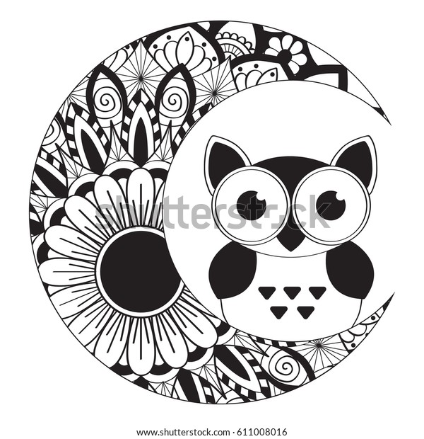 Download Owl Sitting On Moon Mandala Ornament Stock Vector (Royalty ...