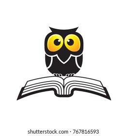 owl sitting on opened book in color-vector drawing