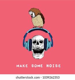 Owl sitting on the skull. Can be used for printing on T-shirts, flyers, etc. Vector illustration