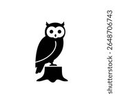 Owl Sitting on Stump Bird Wildlife Silhouette Icon