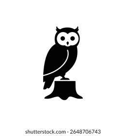 Owl Sitting on Stump Bird Wildlife Silhouette Icon