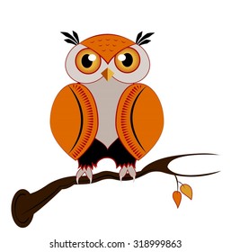 An owl sitting on a tree brunch. Vector image for Halloween or autumn themed cards, invitations, websites and other projects.