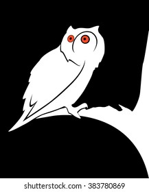 Owl sitting upon a tree at night.Flat design.Vector illustration