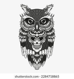 Owl With Skeleton Inside Tattoo Vector Illustration Logo Icon Design Artwork