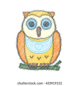 The owl. Sketch doodle illustration. Imitation of the hand made style. Vector.