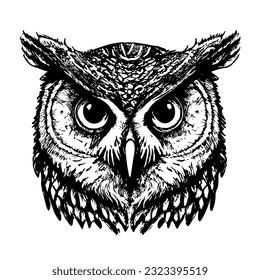 Owl. Sketch, drawn, graphic portrait of an owl on a white background