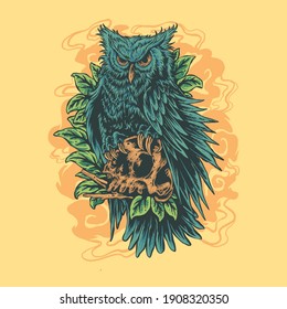 owl skull illustration design, the design can be used for printing on clothes, bags, paper, and for other needs