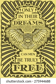 Owl skull quote freedom inspirational card banner