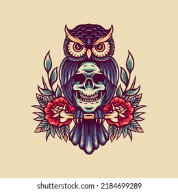 Owl And Skull Retro Illustration For Business