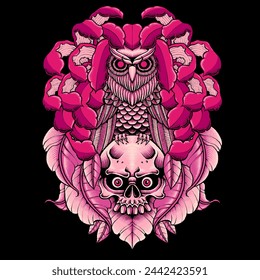 owl and skull vector illustration