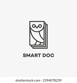 Owl smart doc logo design template. Linear graphic style. Vector illustration.