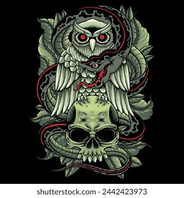 owl and snake vector illustration