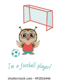 Owl Soccer Player. Vector Illustration. Isolated on white.