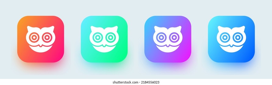 Owl solid icon in square gradient colors. Bird signs vector illustration.