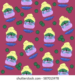 Owl spa salone.pattern seamless. vector illustration