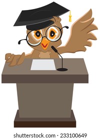 Owl speaker said on the podium. Illustration in vector format