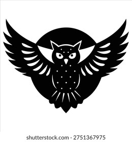 An owl spreading wings in flight under the moonlig