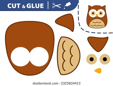 Owl. Squishmallow. Cut and glue. Applique. Paper game. Owl. Kawaii, cartoon. Isolated vector illustration eps 10