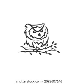 Owl standing on branch Icon Brand Template Isolated