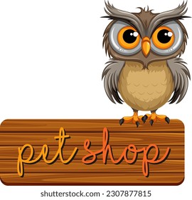 Owl standing on pet shop banner illustration