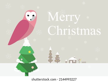 Owl standing on the pine tree, Christmas poster greeting card design