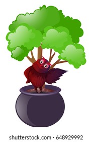 Owl standing under the tree illustration