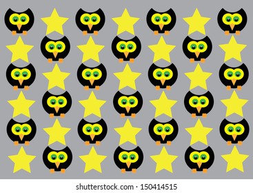 Owl and Star Wallpaper Background. Vector