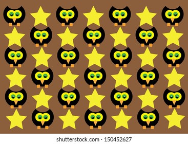 Owl and Star Wallpaper Background. Vector
