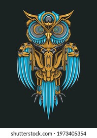 Owl Steampunk Illustration, Perfect for design of t-shirts, stickers, merchandise, etc.