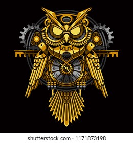 Owl Steampunk Illustration And Tshirt Design