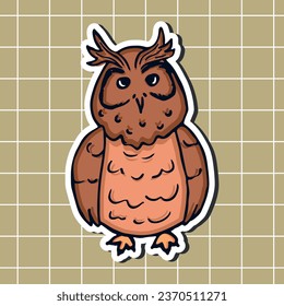 Owl sticker. Autumn clipart Hand drawn doodles.