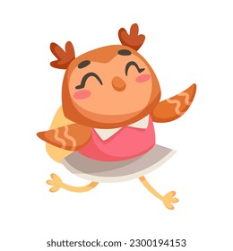 Owl Student Running with Backpack Studying at School Vector Illustration