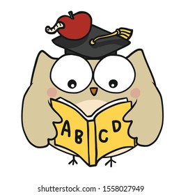 Owl student study book cartoon vector illustration