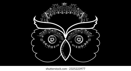 Owl in the style of ancient drawings and signs of the Maya. Icon Pack, symbols, letters, masks and pictures of the ancient Maya and Toltec civilization 
 Ancient signs of America on a black background