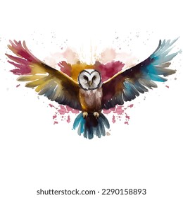 owl with style hand drawn digital painting illustration