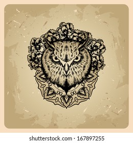 owl in the style of tattoo
